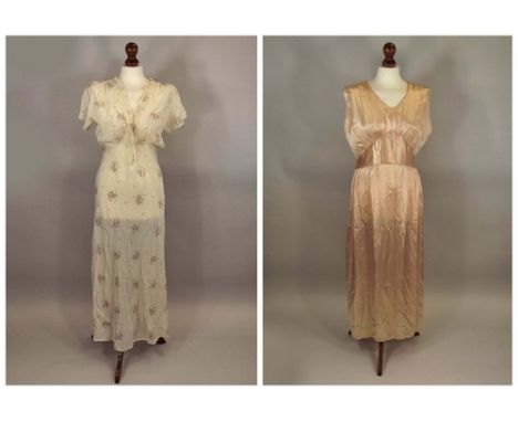 NIGHTGOWNS.
A vintage printed silk, full length nightgown & a similar satin nightgown.