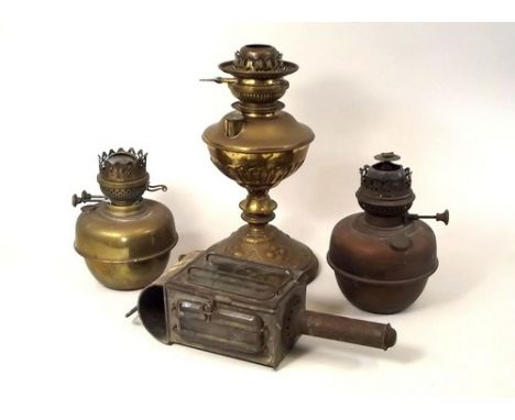 OIL LAMPS ETC.
A brass oil lamp, a carriage lamp etc.