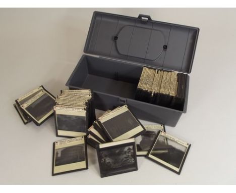 MAGIC LANTERN SLIDES.
A box of over 70 glass magic lantern slides of views of Rome & Italy. All titled & numbered. 3 1/4 inch