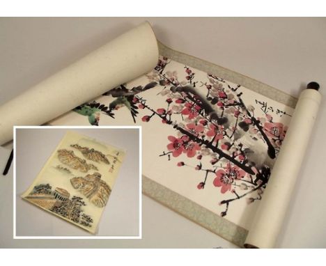 JAPANESE SCROLL ETC.
A Japanese printed scroll hanging & a Chinese painting on silk of the Great Wall.