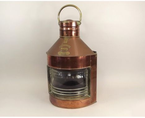 SHIP'S LAMP.
A large copper & brass port ship's lamp, 'The Maritime.'
Height 56cm.
NOTE: In-house shipping not available for 
