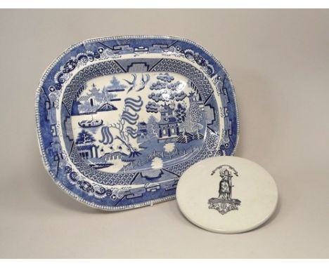 BLUE & WHITE ETC.
A Victorian Willow pattern meat plate, 44cm, & a ceramic scales plate.