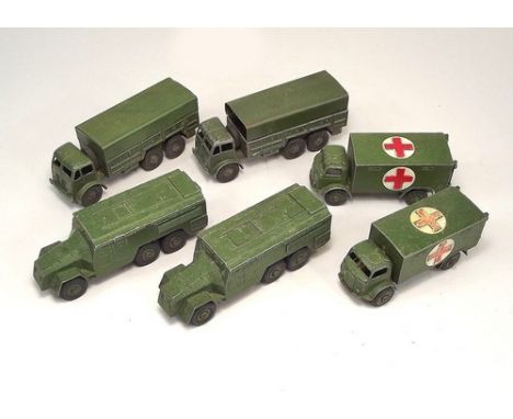 DINKY TOYS.
Military models: Two 10 ton army trucks (622), two military ambulance (626) & two armoured commando vehicles (677