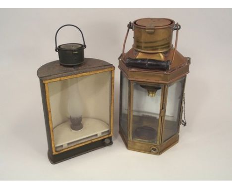 SHIP'S LAMP ETC.
A brass, three glass ship's lamp (converted for electricity) & one other lamp by Optimus.