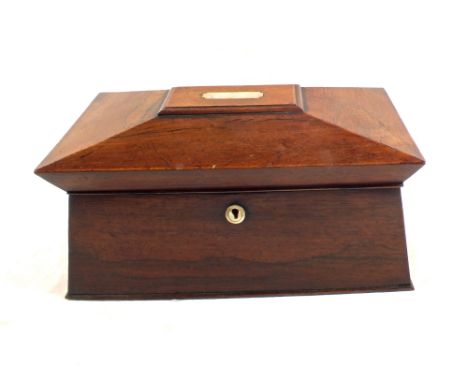 A 19th Century mahogany two compartment Sarcophagus tea caddy with cut glass blending bowl