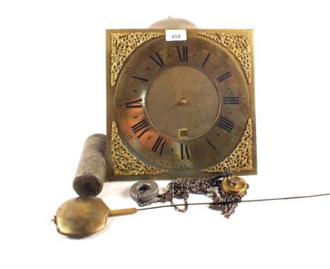 A thirty hour brass dial long case clock movement