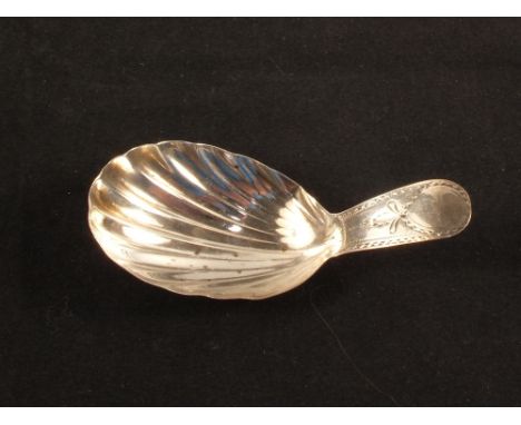 A georgian silver bright cut shell caddy spoon, 