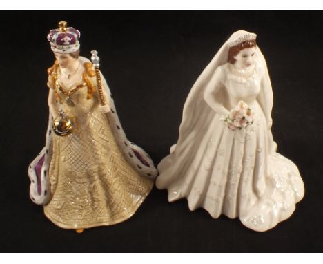 Spode Diamond Jubilee Queen Elizabeth and Royal Worcester Diamond Wedding figurines