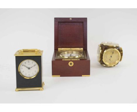 CLOCK COMPASS, thermometer, barometer circa 1980, a Vancleef and Arpels miniature clock and a cased Tiffany clock. (3)