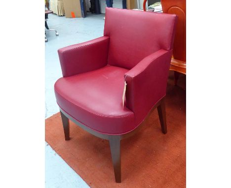 RED LEATHER DESK CHAIR, by Phillippe Hurel, 62cm x 84cm H.