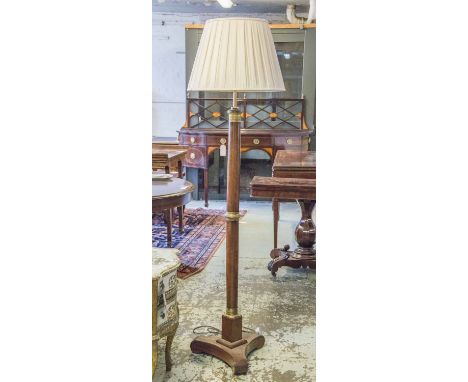 STANDING LAMP, part Empire, mahogany and brass mounted, with cream shade (adapted), 174cm H.
