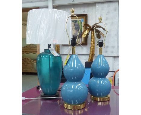 TABLE LAMPS, a collection of three, various shades of blue, 73cm H. (3)