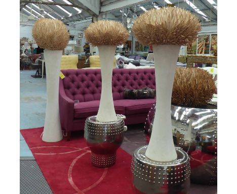 STANDARD LAMPS, a set of three, with organic style shades, tallest 161cm H plus matching floor lamp. (4)