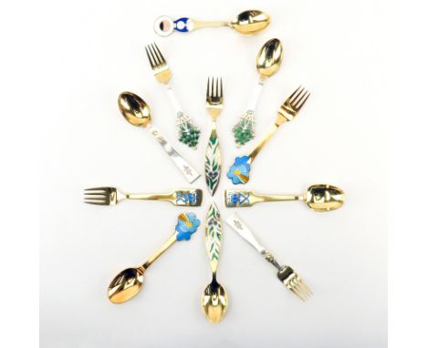 Grouping of Eleven (11) Piece A. Michelsen Sterling Silver and Enamel Flatware. Each individually stamped and dated. Normal r