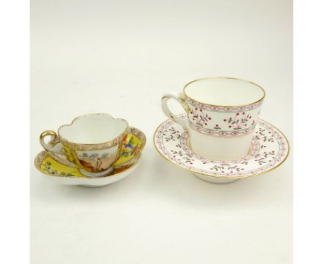 Two (2) Vintage Cup and Saucer Sets. A trembleuse by Derby and a Dresden hand painted set. Both signed. Light wear and crazin