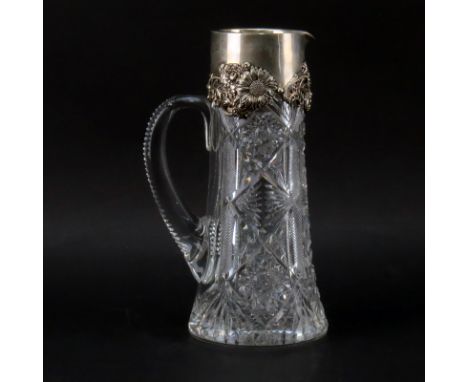 Antique Cut Crystal Pitcher With Dominick & Haff Sterling Silver Rim. Signed. Small dings or in good condition. Measures 11-1