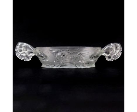 Verlys Frost Art Glass "Koi" Centerpiece Bowl. Signed. Light scratches on bottom from display or in good condition. Measures 