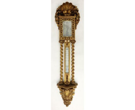 Antique Carved Giltwood Barometer. Figural motif. Light wear or in good condition. Measures 49" L x 12-1/4" W. Provenance: Pr