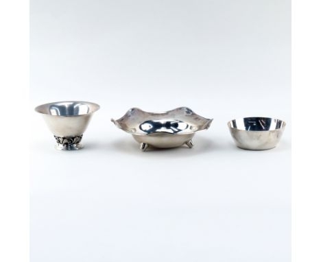 Lot of Three (3) Sterling Silver Bowls. Signed. Light surface scratches or in good condition. Largest measures 8" Dia. Weighs