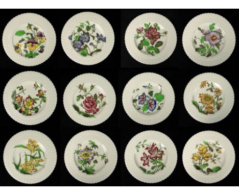 Twelve (12) Royal Cauldon, England Ceramic Dinner Plates in a Flower Series. One (1) Plate with Chips or else Overall Good to