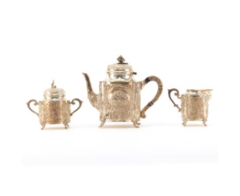 Three (3) Piece 800 Silver Repouss‚ Coffee Set. Signed 800. Light dings or in good condition. Coffee measures 6". Weighs appr