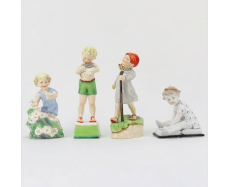 Group Lot Of Four (4) European Pottery Children Figurines. Includes Three Royal Worcester and one German piece. All pieces si