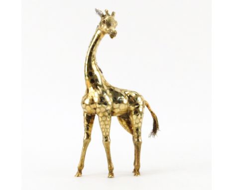 Vintage Buccellati style 14 Karat Yellow Gold Giraffe Figure with Pave Diamond Ears and Ruby Eyes. Stamped 14K. Good conditio