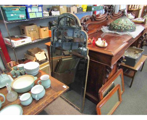 A circa 1940 vintage Art Deco overmantel wall mirror, 130cm x 60cm