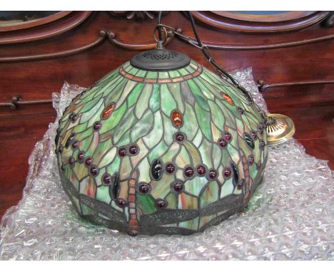 An Art Deco style stained glass Dragonfly large pendant light