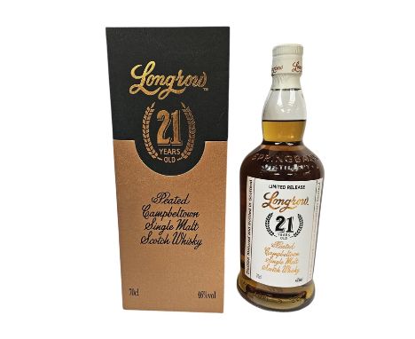 Longrow 21 Year Old Peated Campbeltown Single Malt Scotch Whisky 70cl 46% Vol boxed. 