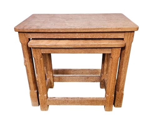 Workshop of Robert Mouseman Thompson of Kilbur; An English Oak Nest of Two Tables, rectangular tops, on four octagonal legs, 