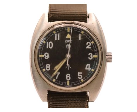 CWC (Cabot Watch Company) Military issue watch wristwatch C.1976 with numeral dial in Stainless steel case Manual wind, round