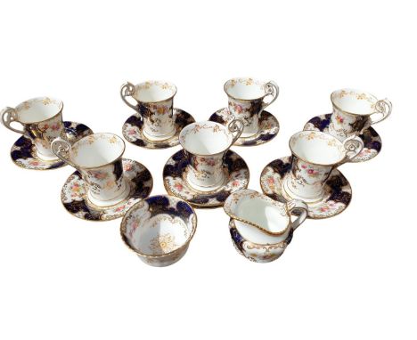 Collection of Coalport blue batwing pattern tea wares, to include; 2 Serving dishes, Sandwich plate, 8 Dinner plates, 7 coffe