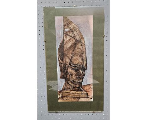Peter Nuttall (British 1943-2011); Portrait of a Cubist Man signed and dated 'Peter Nuttall '80.' Watercolour and ink. 17 x 4