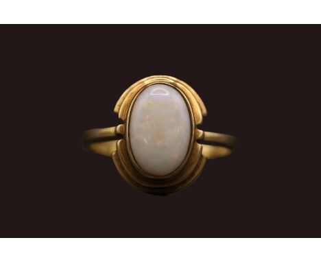 Ladies 9ct Gold Oval Opal set ring. Rub over set Opal 11mm x 8mm. Size O. 3.8g total weight 