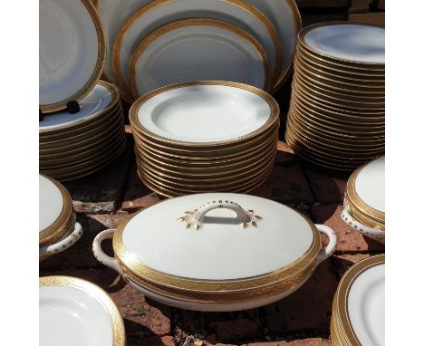 Extensive Limoges of France J Pouyat Dinner Service comprising of 2 Oval covered Tureens with bases, 2 covered Sauce tureens 
