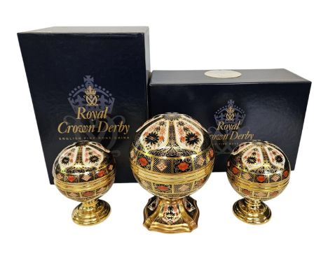 A Royal Crown Derby Imari 1128 pattern Millennium Globe Clock, exclusively commissioned by Sinclairs. The interior of the hin