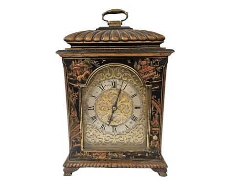 Asprey of London Chinoiserie cased Bracket clock with Silvered dial and brass scroll Roman numeral dial and French Brass Pari
