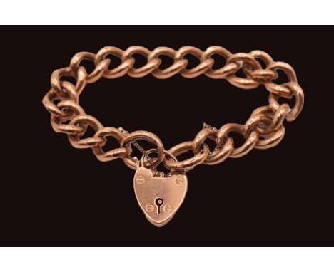 Large Edwardian Ladies 9ct Gold Hollow link gate bracelet with padlock clasp and safety chain. 180mm in Length. 21.3g total w