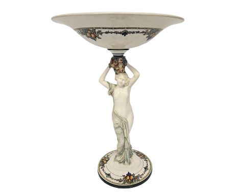 Royal Worcester Crown Ware Park Lady ceramic Comport with figural Nude support and transfer printed bowl. H 34.5cm 