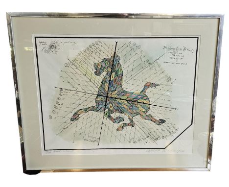 Paul Neagu (1938 - 2004) Romanian/British; The Flying Horse 1974 Hand Coloured Lithograph signed in Pencil 33 of 95 with 'Gen