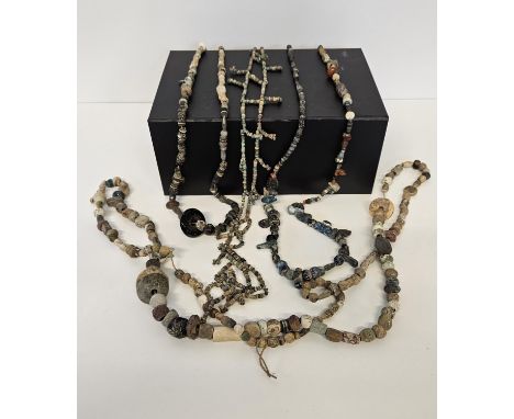 Collection of Antiquity Egyptian faience bead necklaces composed of , glass and carnelian beads, Ethiopian Opal and loose bea