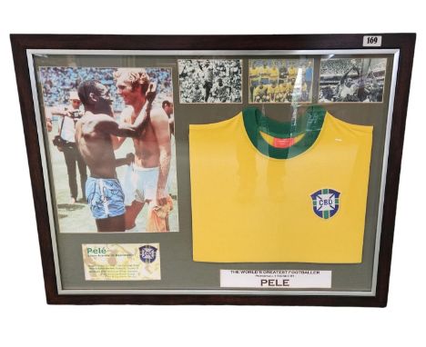 Pele Edson Arantes do Nascimento Brazil Jersey 'Worlds Greatest Footballer' with related Collage pictures. 68 x 87cm 