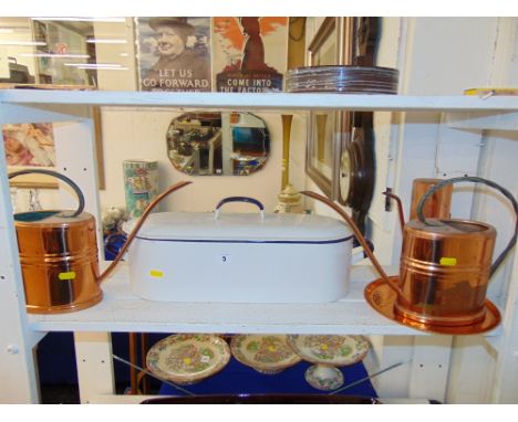 A qty of copper and enamel ware