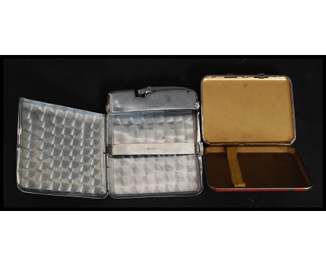 A Ronson cigarette case and lighter combo along with a ladies compact cigarette case combo. 10cm tall.