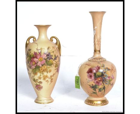 2 Royal Worcester Ivory blush vases, both af. Model No 287 H and 1661 / Rd No 209597