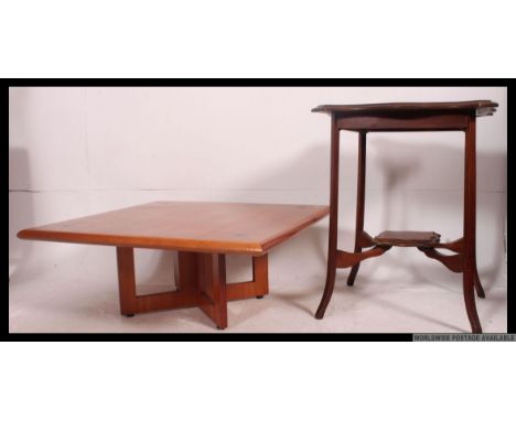 A contemporary good quality square coffee table together with a mahogany side lamp table, circa early 20th century 36x90x90cm