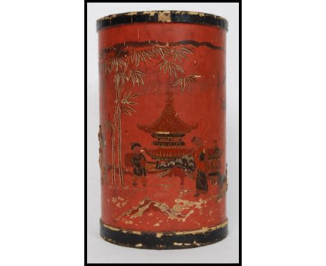 A 19th century Chinese oriental papier mache / wooden brush pot holder / stick stand. H30cm 