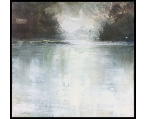 A mixed media pastel and charcoal gouache of Ramsey
Island with sun through the clouds "low light" by Ray
Wilkinson H48cm L50