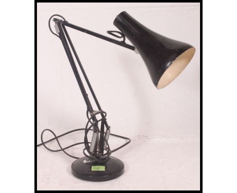 A post war Industrial black Herbert Terry anglepoise desk lamp with pendant shade and circular terraced base